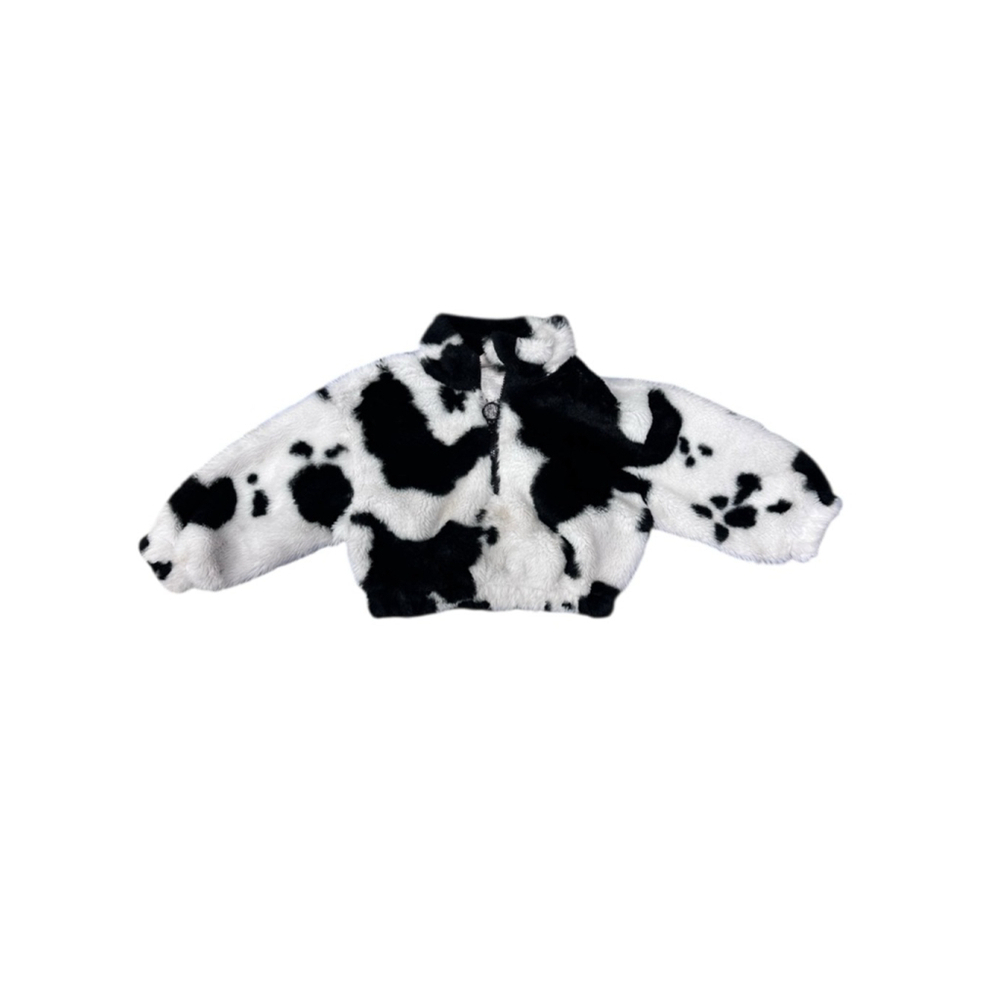 SHEIN Black White Cow Print Faux Fur Baby Jacket 2T